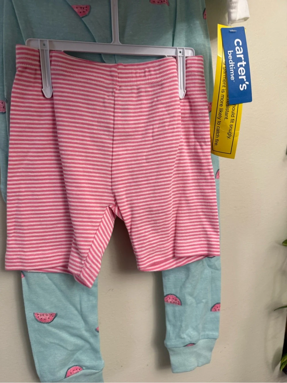 Carter's White Tee & Mint Watermelon Pajama Set with Pink Accents